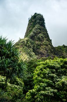 Beautiful Hawaiian landmark. Iao Needle at Iao Valley National Park Maui.