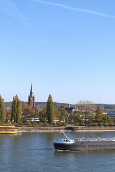 View on the river Rhein from the Kennedy bridge in Bonn, Germany