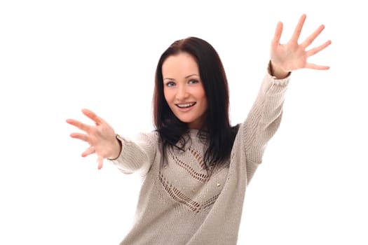 Beautiful emotional girl portrait over a white background