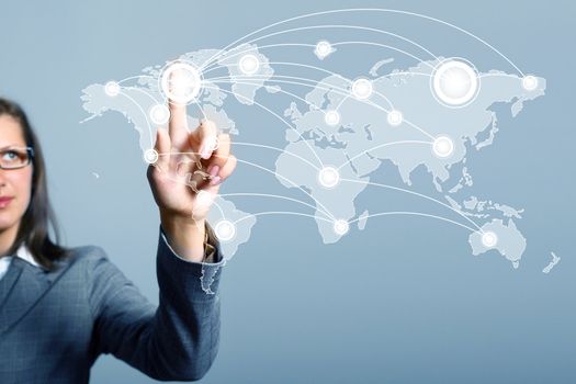 Modern Business World, A businessman navigating virtual world map