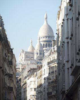 Sacre Coeur Basilica Paris  view  from Montmartre neighborhood