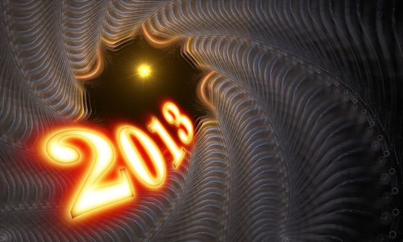 Illustration depicting year 2013 coming  from mysterious deep space tunnel