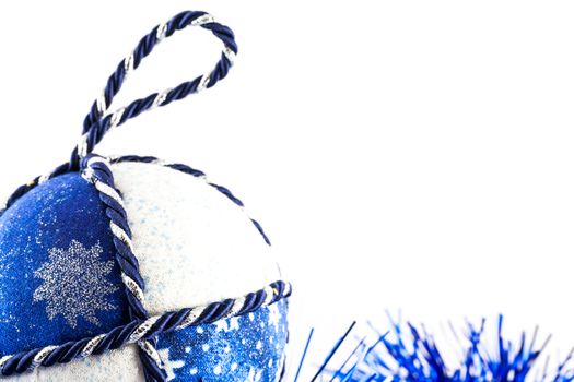 Italy. Traditional handmade Christmas ball made of white and blue fabric