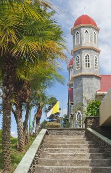 Steps leading to Catholic Church in Zarcero Costa Rica.