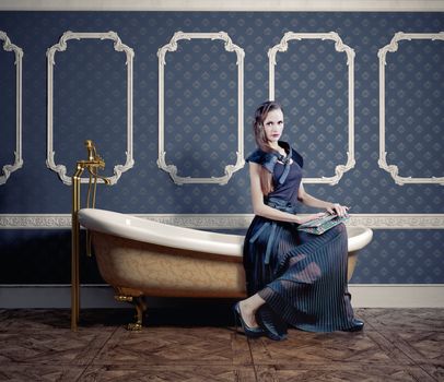 woman , sitting on the vintage bathtub (photo compilation) 