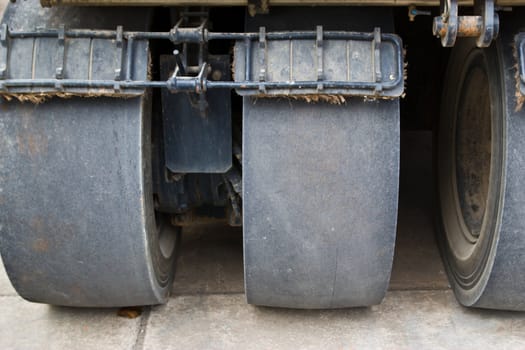 Road roller at a road construction site