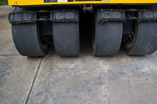 road roller at a road construction site