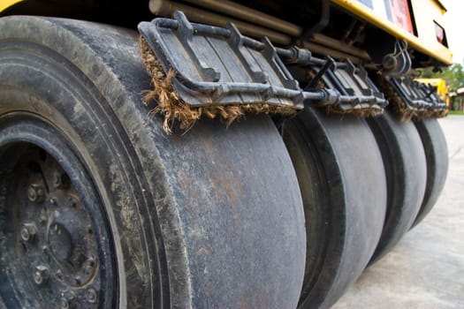 road roller at a road construction site