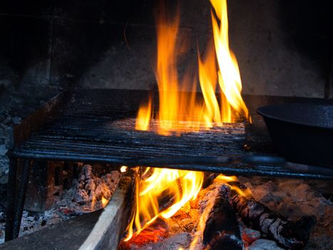 pan on the camping fireplace