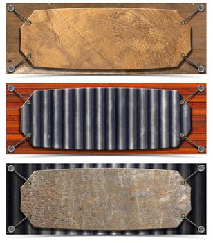 Three horizontal grunge banners or headers with steel cable


