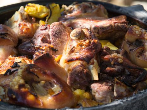 grilled pork with potatos and vegetables