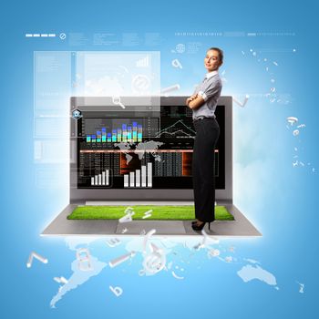 Modern technology illustration with computers and business person