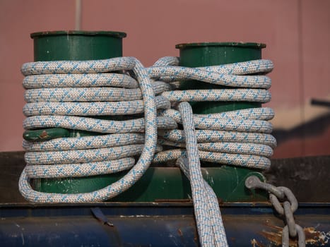 ropes wrapped around the bitt