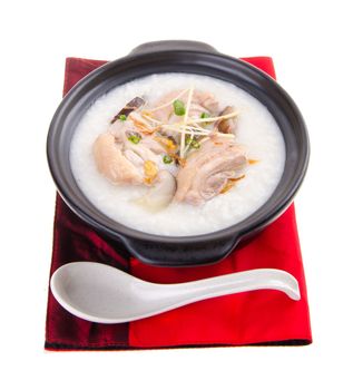 Porridge, chicken Porridge (congee) served in claypot