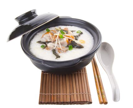 Porridge, pork Porridge (congee) served in claypot