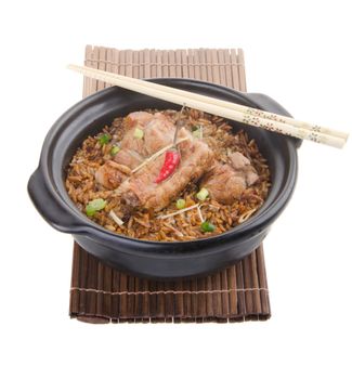 Claypot pork rice. asia chinese food