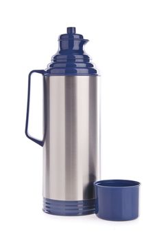 Thermo flask on the white background