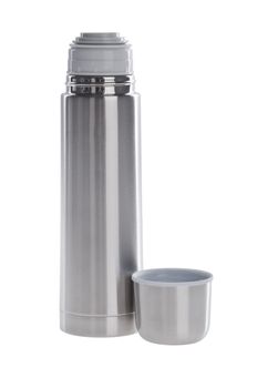 Thermo flask on the white background