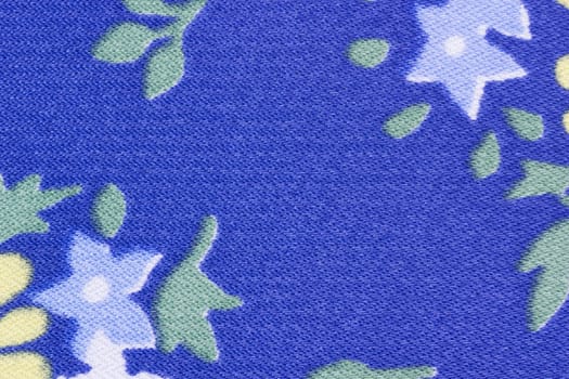 Close up shot of blue floral fabric texture
