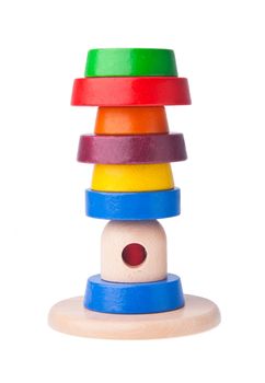 Baby toy. Learning child wood color pyramid toy