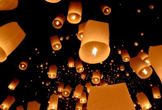 Floating lantern, Yi Peng Balloon Festival in Chiangmai Thailand