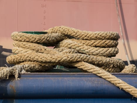 ropes wrapped around the bitt