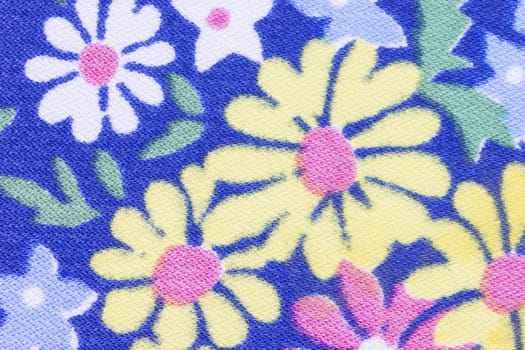 Close up shot of blue floral fabric texture