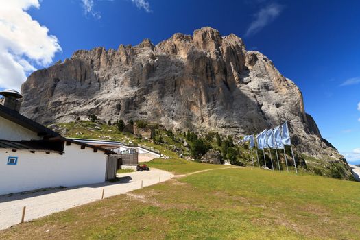 summer view of Langkofel - Sassolungo mountain, Trentino Alto Adige, Italy