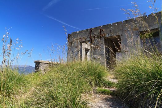 second world war ruins over Mediterranean sea, Liguria, Italy