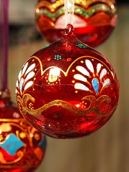 red handmade christmas ball made of glass