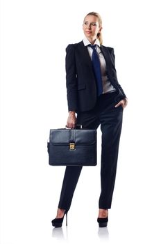 Businesswoman with briefcase on white