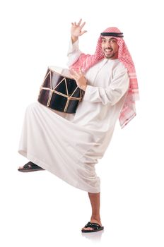 Arab man playing drum isolated on white