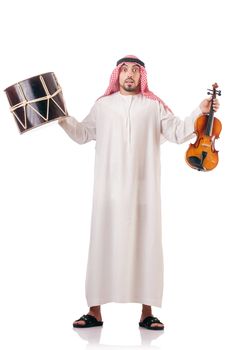 Arab man playing drum isolated on white