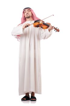 Arab man playing violin isolated on white