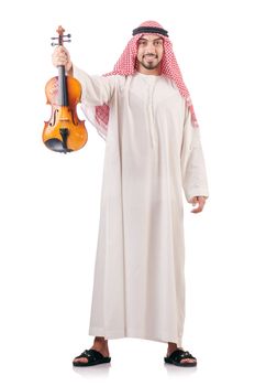 Arab man playing violin isolated on white