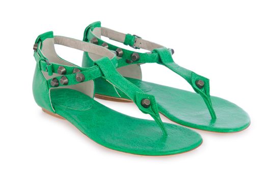 Woman green shoes isolated on white