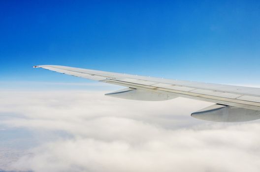 Airplane wing out of window