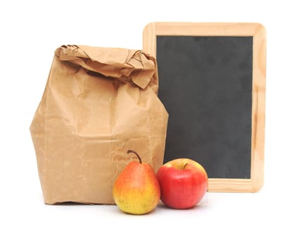 school lunch and blank blackboard