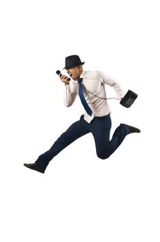 Jumping businessman in business concept on white