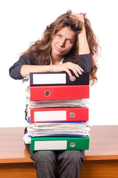 Businesswoman with lots of folders