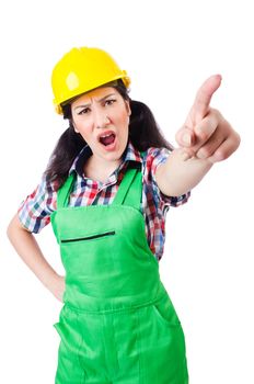 Female construction worker isolated on white