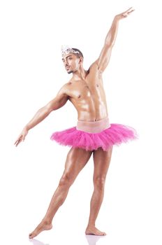 Muscular ballet performer in funny concept