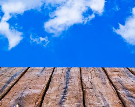 texture of perspective Old wood floor and cloudy sky