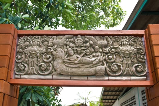 a picture carves a stone , at Thai technician does for decorate to decorate a house where has see a lot various kinds of