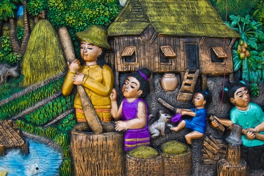 a picture carves a stone , at Thai technician does for decorate to decorate a house where has see a lot various kinds of ,