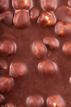 Closeup view of milk chocolate with hazelnuts