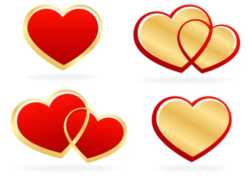 set of stylized hearts on white background