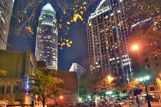 highrise buildings at night