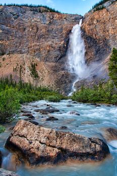Takakkaw falls is the second highest waterfall in Western Canada.  It is glacier fed and in Yoho National Park in British Columbia.