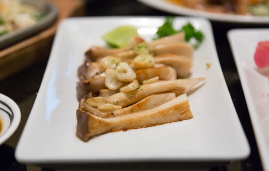 eringi mushrooms fried with garlic japanese food